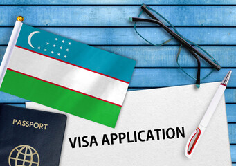 Visa application form and flag of Uzbekistan