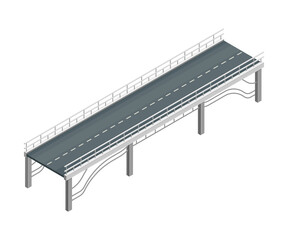 Fixed Bridge with Metal Balustrade Railing oated with Asphalt Isometric Vector Illustration