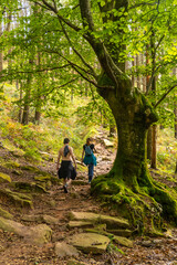 A couple climbing the Mount Adarra trail in the town of Urnieta near San Sebastian, Gipuzkoa. Basque Country