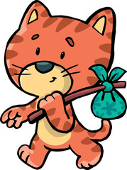 stray cat with a bundle on a stick
