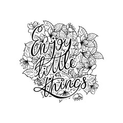 Hand lettering grunge card with flower background. Handcrafted doodle letters in retro style. Hand-drawn vintage typography