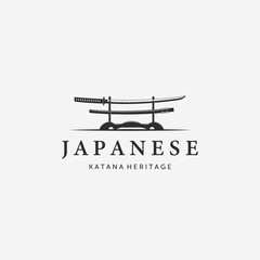 Katana Samurai Logo Vintage Vector, Illustration Design of Japanese Heritage, Minimalist Sword Weapon Concept