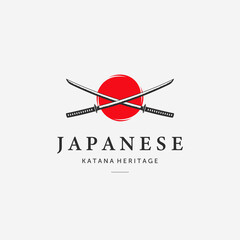 X Sun Samurai Katana Ninja Logo Vector Vintage Illustration Design Japanese Culture Heritage