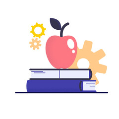 An apple on a stack of books. Education concept. A symbol of learning and knowledge. Vector illustration.