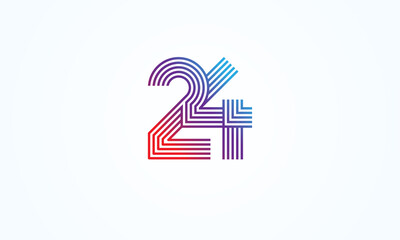 24 Number Logo, number 24 monogram line style, usable for anniversary, business and tech logos, flat design logo template, vector illustration - obrazy, fototapety, plakaty