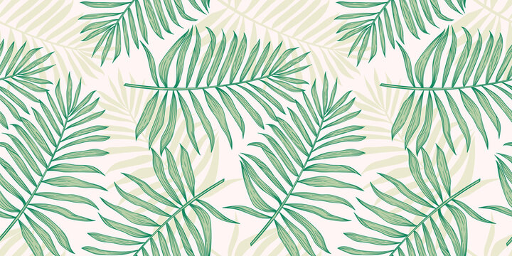 Tropical seamless pattern with palm leaves. Modern abstract design for paper, cover, fabric, interior decor and other