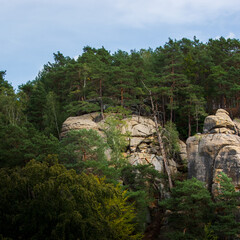 Sandstone rock formation in Dubské Švýcarsko (Dauban Swiss) mountainous region in northern...