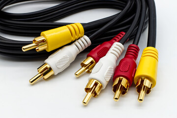 Audio video cable isolated on white background