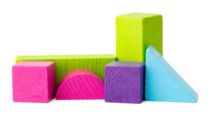 Colorful toy constructor pieces isolated on white