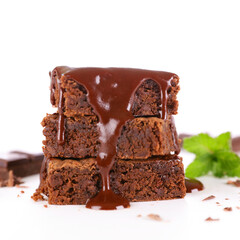 chocolate brownie and chocolate sauce melting