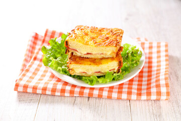 croque monsieur- toasted bread with cheese and ham