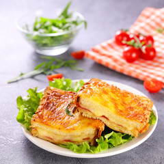 croque monsieur- toasted bread with cheese and ham