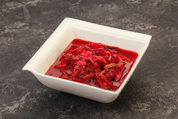 Russian traditional Borsch soup with cabbage