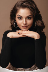 Beautiful seductive young european woman portrait at studio