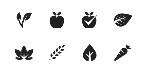 Set of vegan organic bio icons. 