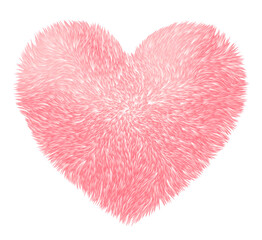 Vector pink fluffy heart isolated on white background