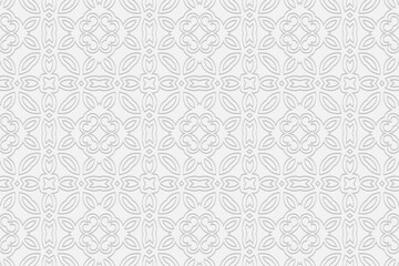 3d volumetric convex geometric white background. Ethnic embossed abstract ornament based on traditional Islamic pattern Design for presentations, websites, textiles, stained glass, coloring. 