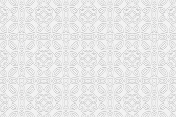 3d volumetric convex geometric white background. Ethnic embossed abstract ornament based on traditional Islamic pattern Design for presentations, websites, textiles, stained glass, coloring. 