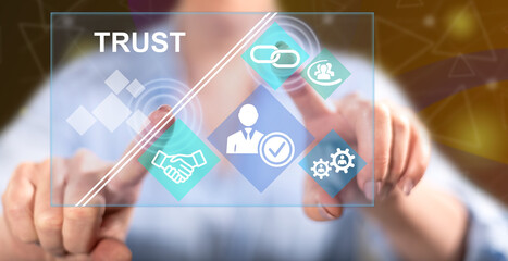 Woman touching a trust concept