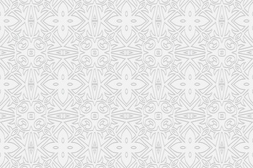 3d volumetric convex geometric white background. Ethnic relief figured original ornament based on traditional Islamic pattern. Design for presentations, websites, textiles, coloring.