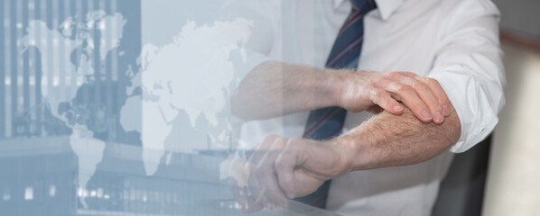 Businessman rolling up his sleeves; panoramic banner