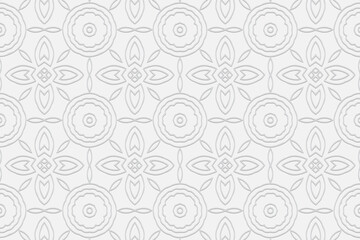 3d volumetric convex geometric white background. Ethnic relief figured classical ornament based on traditional Islamic pattern. Design for presentations, websites, textiles, coloring.