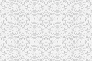 3d volumetric convex geometric white background. Ethnic embossed abstract decorative ornament based on traditional Islamic pattern Design for presentations, websites, textiles, coloring.