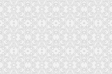 Schilderijen op glas 3d volumetric convex geometric white background. Ethnic embossed abstract decorative ornament based on traditional Islamic pattern Design for presentations, websites, textiles, coloring. ©  swetazwet