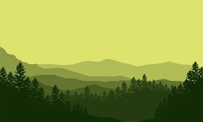 A fresh morning atmosphere in the countryside with a background of stunning mountain views. Vector illustration