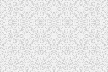 3d volumetric convex geometric white background. Ethnic embossed Moroccan ornament based on traditional Islamic pattern Design for presentations, websites, textiles, coloring.