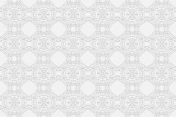 3d volumetric convex geometric white background. Ethnic embossed exotic Moroccan ornament based on traditional Islamic pattern Design for presentations, websites, textiles, coloring.