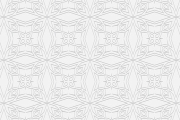3d volumetric convex geometric white background. Ethnic relief large Moroccan ornament based on traditional Islamic pattern Design for presentations, websites, textiles, coloring.