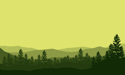 Beautiful Mountain views when the sun rises in the morning with beautiful silhouettes of trees. Vector illustration