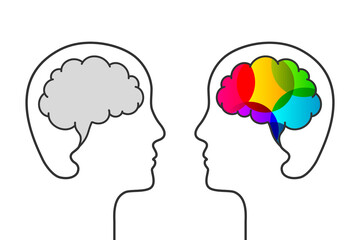 Creative thinking and creativity concept with head and colorful brain silhouette