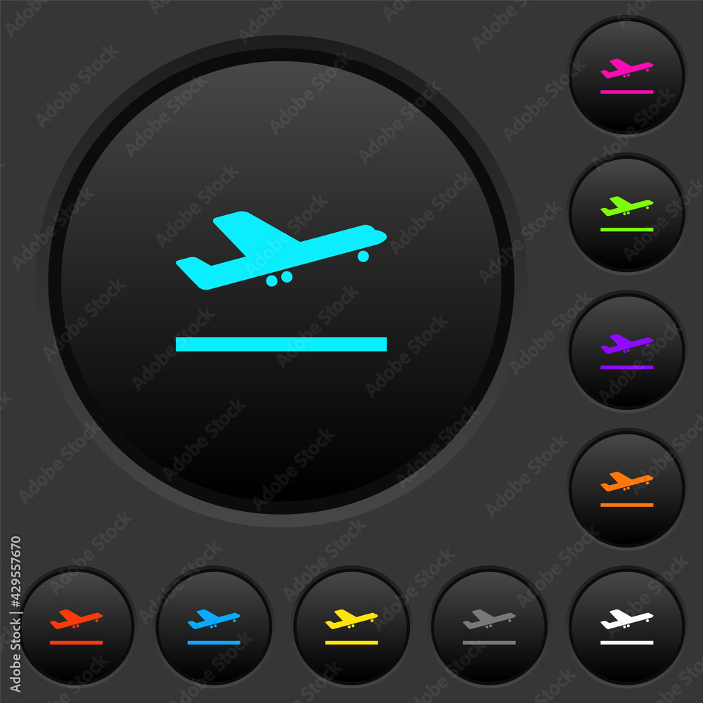 Poster airplane take off dark push buttons with color icons