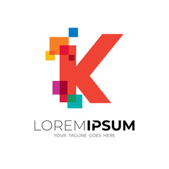 Fototapeta premium Letter K logo with pixel design technology, colorful icon
