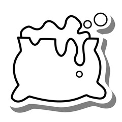 Black line cartoon Pot on white silhouette and gray shadow. Icon Emoji for decoration or any design. Vector illustration of Halloween day.