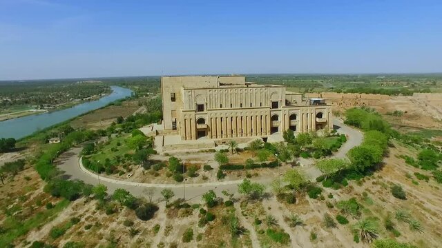 Drone shot of Babylon Citadel in iraq, hila