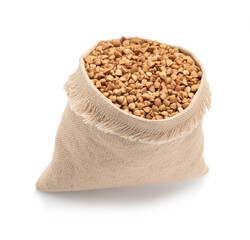 small bag with buckwheat isolated on white
