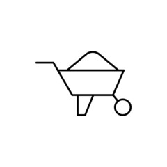 Fototapeta na wymiar wheelbarrow icon in flat black line style, isolated on white background 