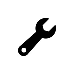 Wrench icon in solid black flat shape glyph icon, isolated on white background 