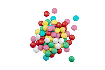 Colorful candies isolated on white background. Color glazed sweets top view.