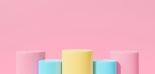 Pink 3d rendering of pedestal winner podium on pastel background abstract.