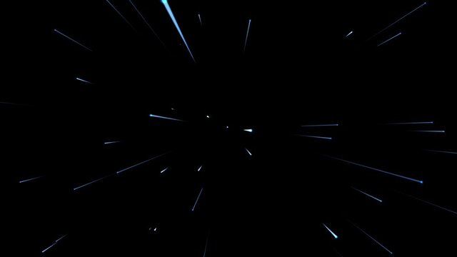 Blue neon rays shoot out in black space. Splitting the nucleus.
