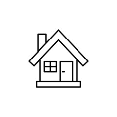 home, house icon in flat black line style, isolated on white background 