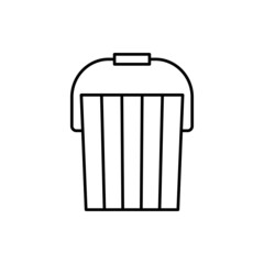 Wood Bucket icon in flat black line style, isolated on white background 