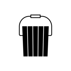 Wood Bucket icon in solid black flat shape glyph icon, isolated on white background 