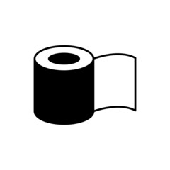 Paper roll toilet tissue icon in solid black flat shape glyph icon, isolated on white background 