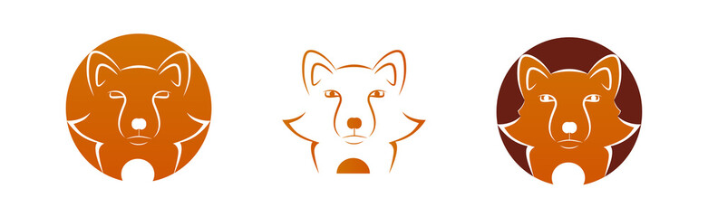 Cute fox head in a circle. Vector flat design logo concept template. Symbol of wildlife and being smart.