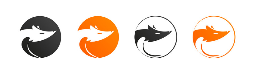 Cute fox head in a circle. Vector flat design logo concept template. Symbol of wildlife and being smart.